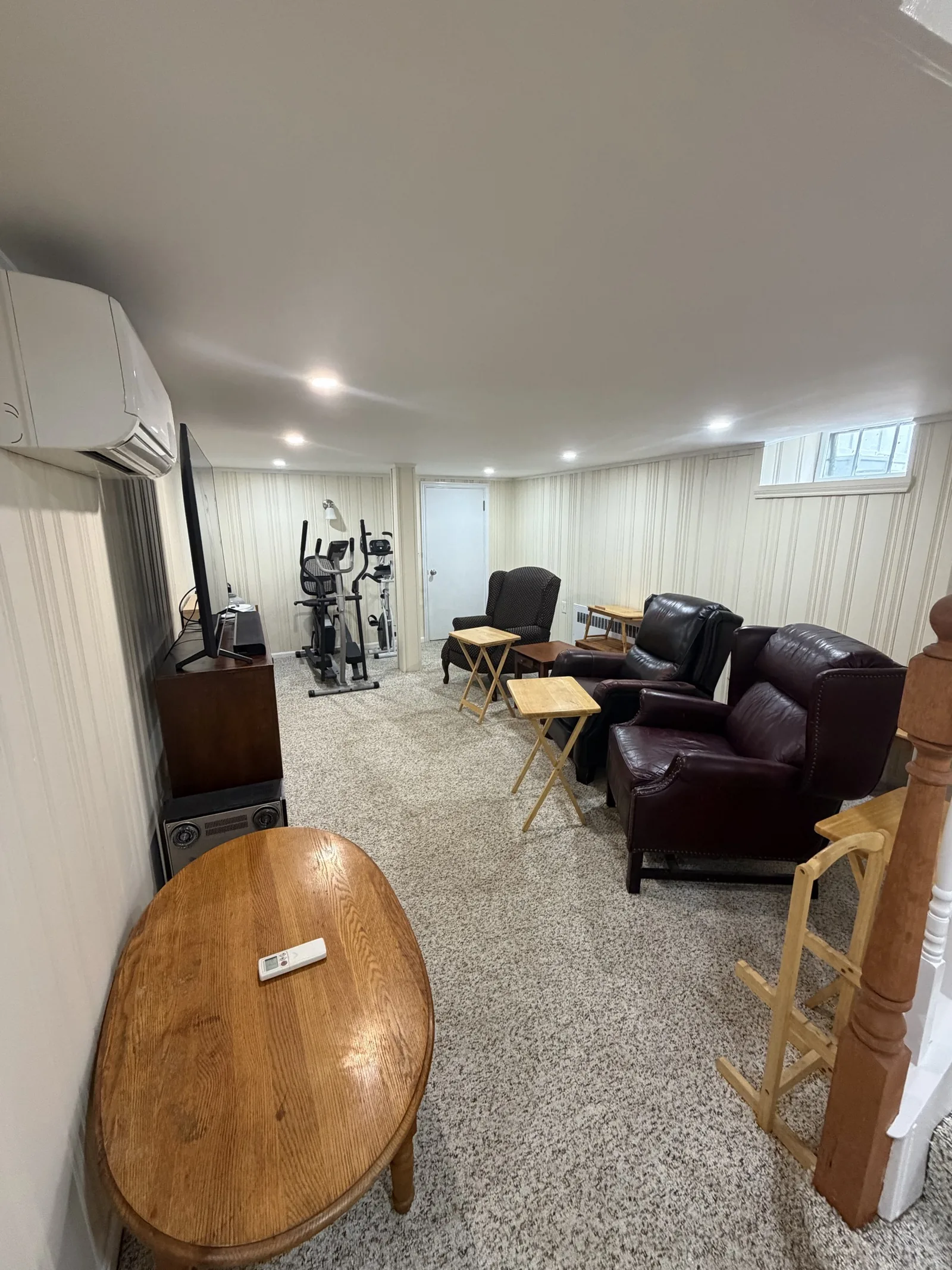 Finished basement lounge and home gym